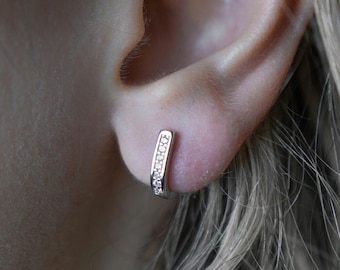 Sterling Silber Pave Zirkon Riegel Zurück Ohrringe