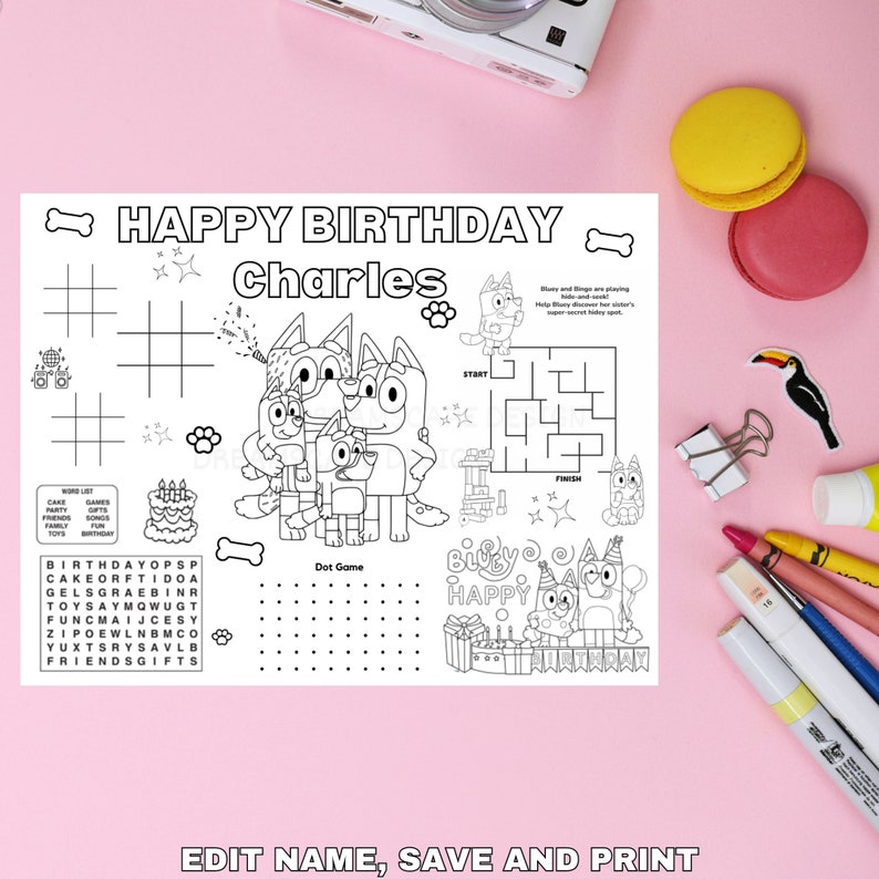 Editable Bluey Birthday Coloring Activity Sheet Blue Dog - Etsy