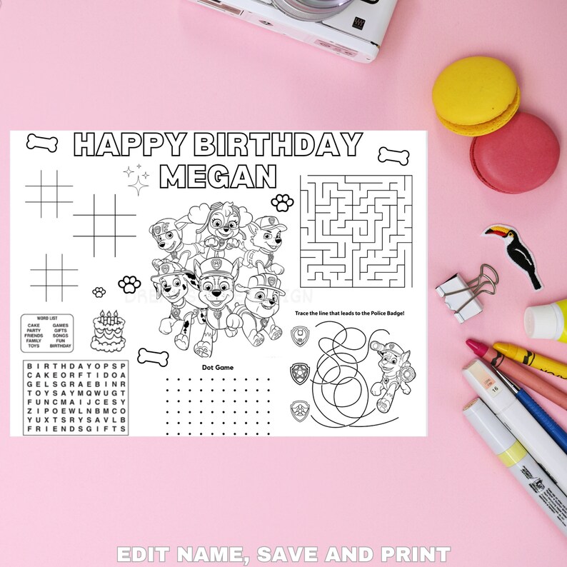 Editable Paw Patrol Birthday Coloring Activity Sheet Paw - Etsy