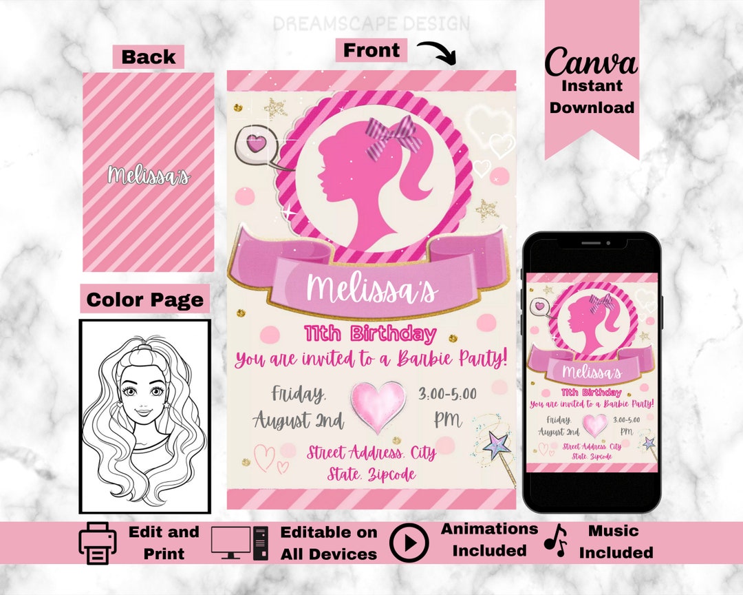 Editable Doll Birthday Party Invitation Pink Doll Party - Etsy