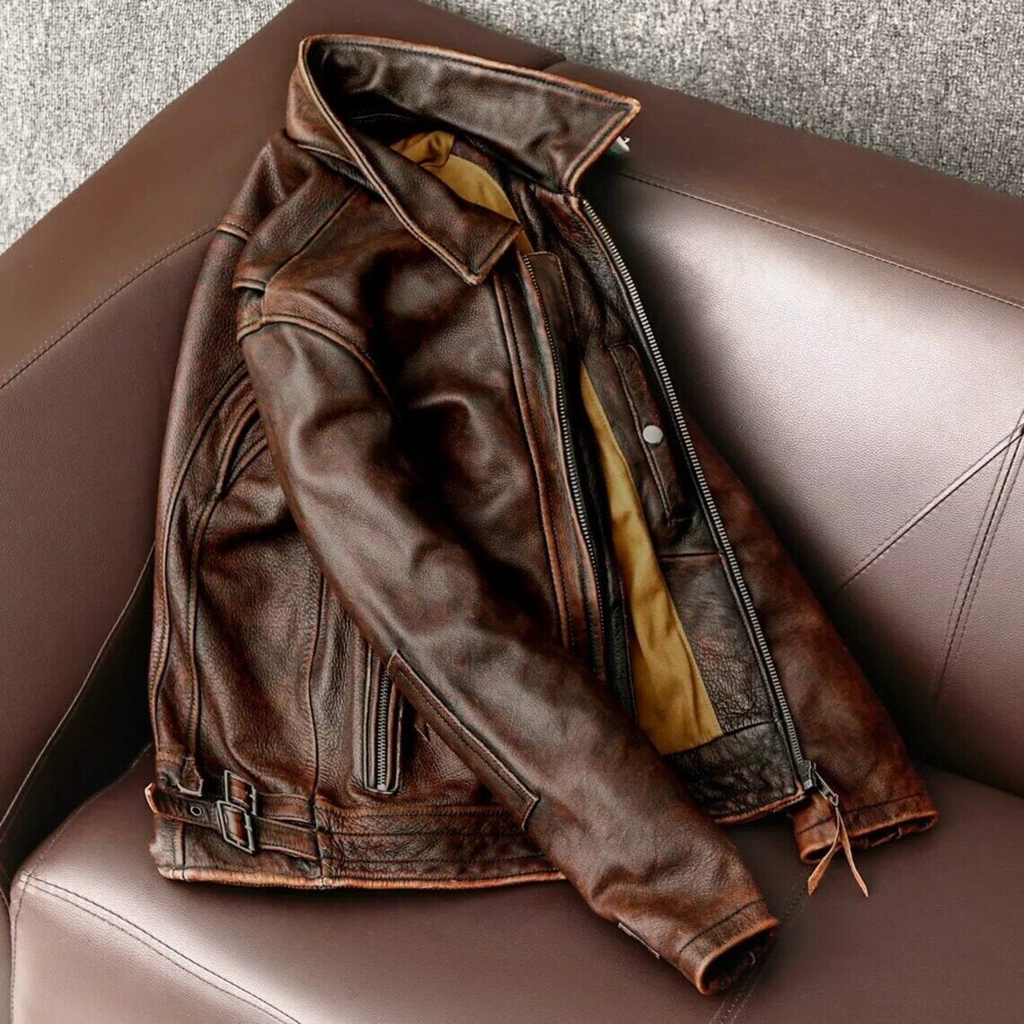 Vintage Leather Works Faded Brown Leather Jacket | eBay
