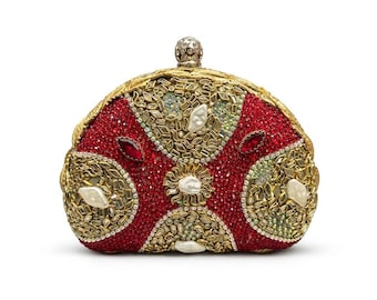 Bolso de mano de lujo para novias, bolso de noche con pedrería dorada, bolso de boda, bolso de fiesta llamativo.