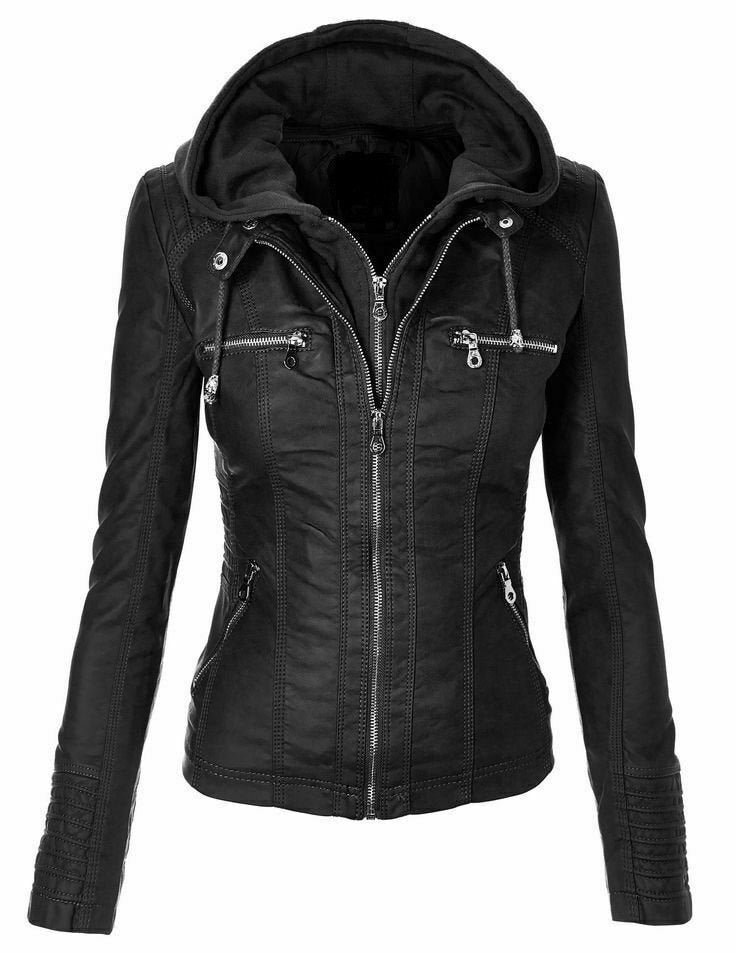 Leather Jacket Women With Hoodie Etsy