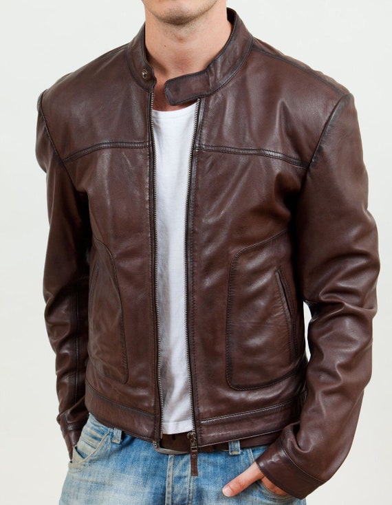 Blouson Cuir Moto Homme Sur Mesure - Marron, Fait Main, Modèle Easy Rider, Taille Selon Charte