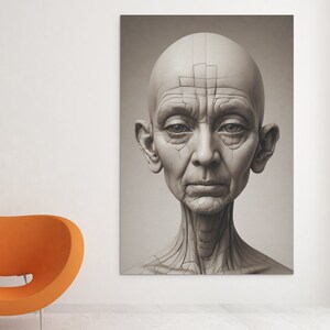 Monochrome Digital Portrait Art: Sculpted Elderly Figure (Download)