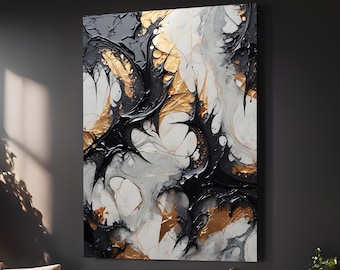 Gold and Black Abstract Art Print: Modern Home Decor (Digital Download)