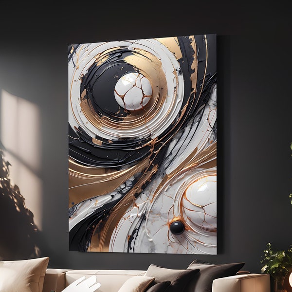 Luxurious Gold and Black Abstract Acrylic Art in Circular Motifs for Modern Home Decor, Digital PRINTABLE | Instant Download | Artwork