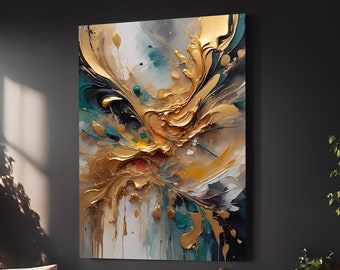 Gold Blue Abstract Art: Modern Home Decor (Digital Download)