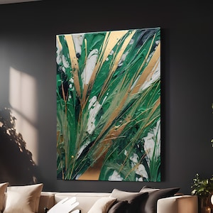 Elegant Green and Gold Abstract Acrylic Painting for Modern Home Decor, Printable Wall Art, Painting Digital Print, Digital Download
