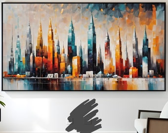 Abstract Cityscape Art: Vibrant Skyline Painting (Digital Download)