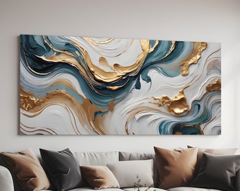 Arte abstracto en dorado y verde azulado: Decoración moderna para el hogar (Descarga digital)