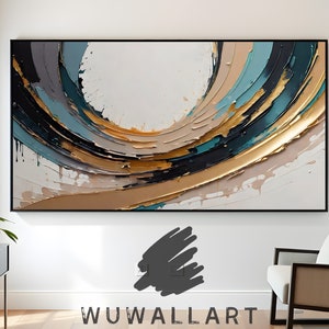 モダンな抽象的な波アート - ゴールドとティールのデジタルプリント、質感のある壁装飾、自宅やオフィスにすぐにダウンロードできます