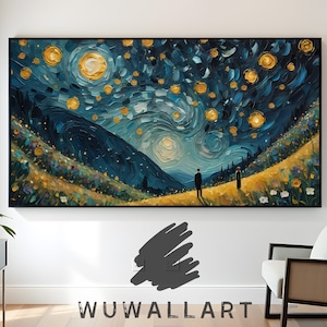 Starry Night Sky Digital Download, Dreamy Night Landscape Art, Surreal Galaxy Painting, Instant Wall Art for Home or Office Decor