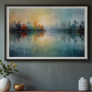 Herbstwald Spiegelbild: Ruhige Landschaft mit nebligem Sonnenaufgang (Digitaler Download)