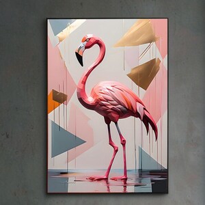 Geometrisch rosa Flamingo Kunst: Moderne abstrakte Kunst Druck (Digitaler Download)