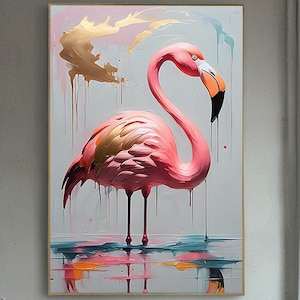 Abstrakter Flamingo Druck: Pinke & Goldfarbige Akzente, Wandkunst (Digitaler Download)