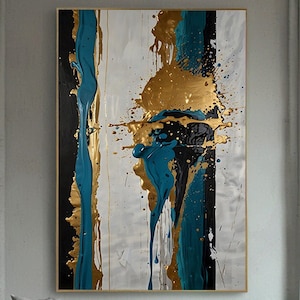 Modern Abstract Teal and Gold Fluid Art, Digital Download for Home and Office Wall Decor, Contemporary Minimalist Art Print