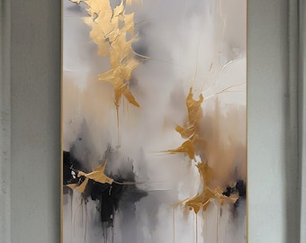 Lámina abstracta en dorado y negro: Decoración de pared minimalista con textura (descarga digital)