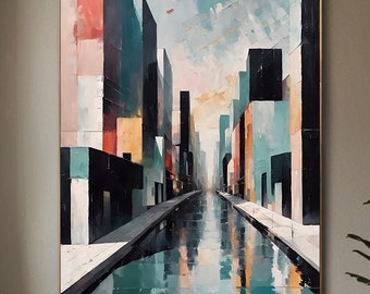 Abstract Cityscape Art Print: Modern Geometric Reflection (Digital Download)
