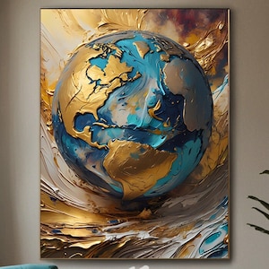 Gold und Türkis Erde Art - Abstrakte Weltkarte digitaler Download, globale Wand-Dekor, druckbare Geographie Art Instant Download Home-Office-Dekor