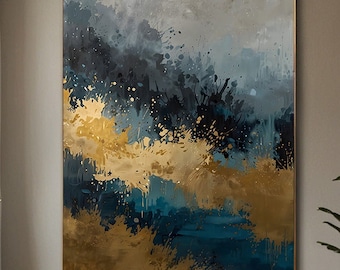 Gold and Blue Abstract Art Print: Modern Home Decor (Digital Download)