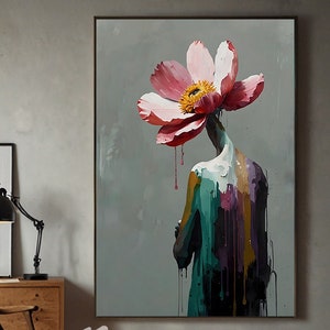 Surreal Flower Head Art, Digital Download, Abstract Portrait Print, Modern Wall Art, Floral Human Art, Creative Home Decor Instant Printable
