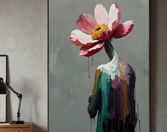 Surreal Flower Head Portrait Art: Abstract Floral Print (Digital Download)