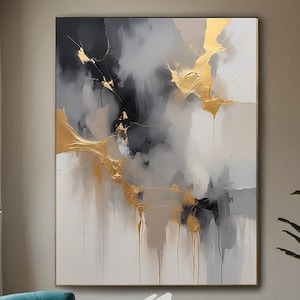 Abstract Gold and Black Wall Art - Modern Digital Download, Minimalist Painting, Elegant Home Decor, Instant Download Art Print