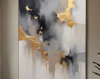 Arte mural abstracto dorado y negro: Decoración minimalista elegante (Descarga digital)