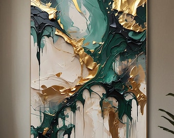 Emerald and Gold Abstract Art Print, Luxurious Digital Download for Modern Decor, Textured Wall Art, Instant Home Office Decor