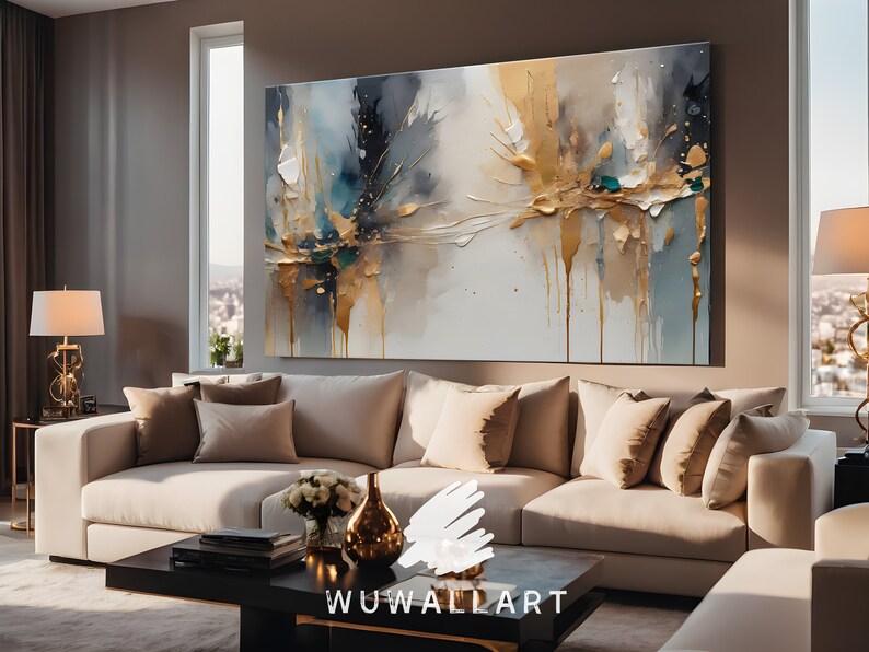 Picture of Golden Abstract Expressionist Wall Art: Vivid Modern Decor (digital ...