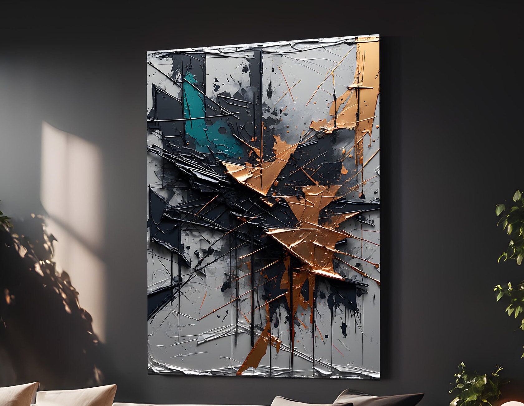 Large Abstract Acrylic Wall Art With Gold Accents on Canvas for Modern ...