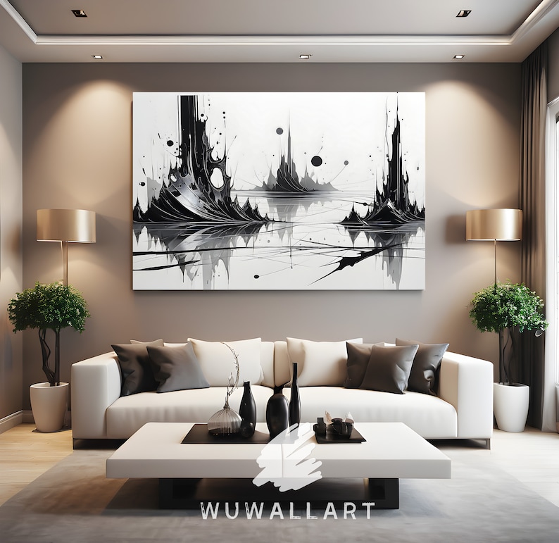Modern Minimalist Abstract Artwork With Black and White Graffiti ...