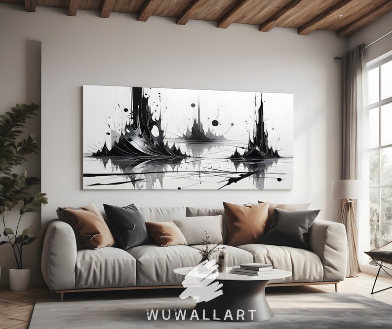 Modern Minimalist Abstract Artwork With Black and White Graffiti ...