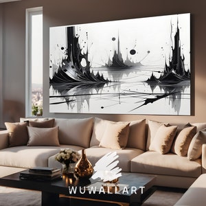 Modern Minimalist Abstract Artwork With Black and White Graffiti ...