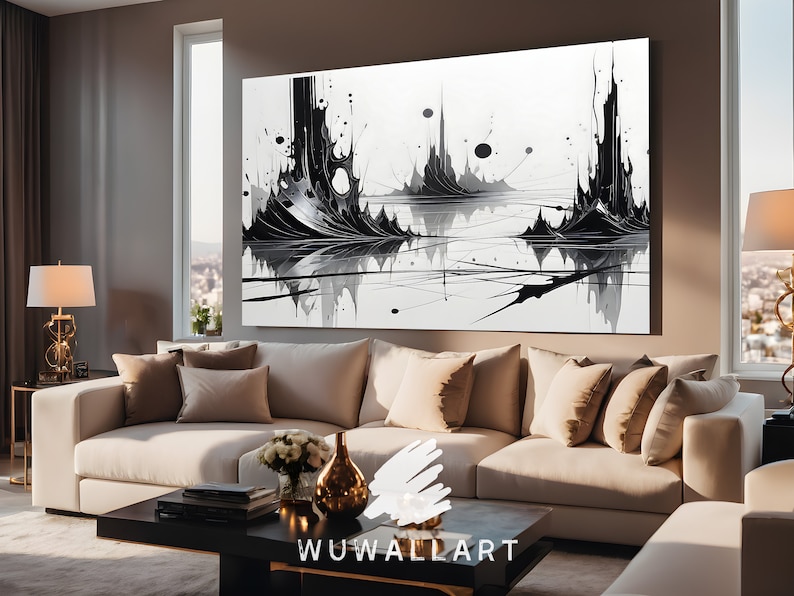 Modern Minimalist Abstract Artwork With Black and White Graffiti ...
