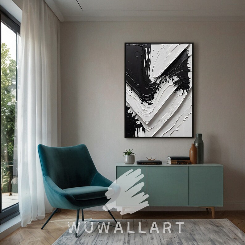 Modern Black and White Abstract Art Print Bold Textured Digital ...