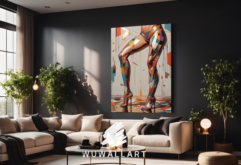 Abstract Female Legs Art Print: Gold Heels, Colorful Modern Decor ...