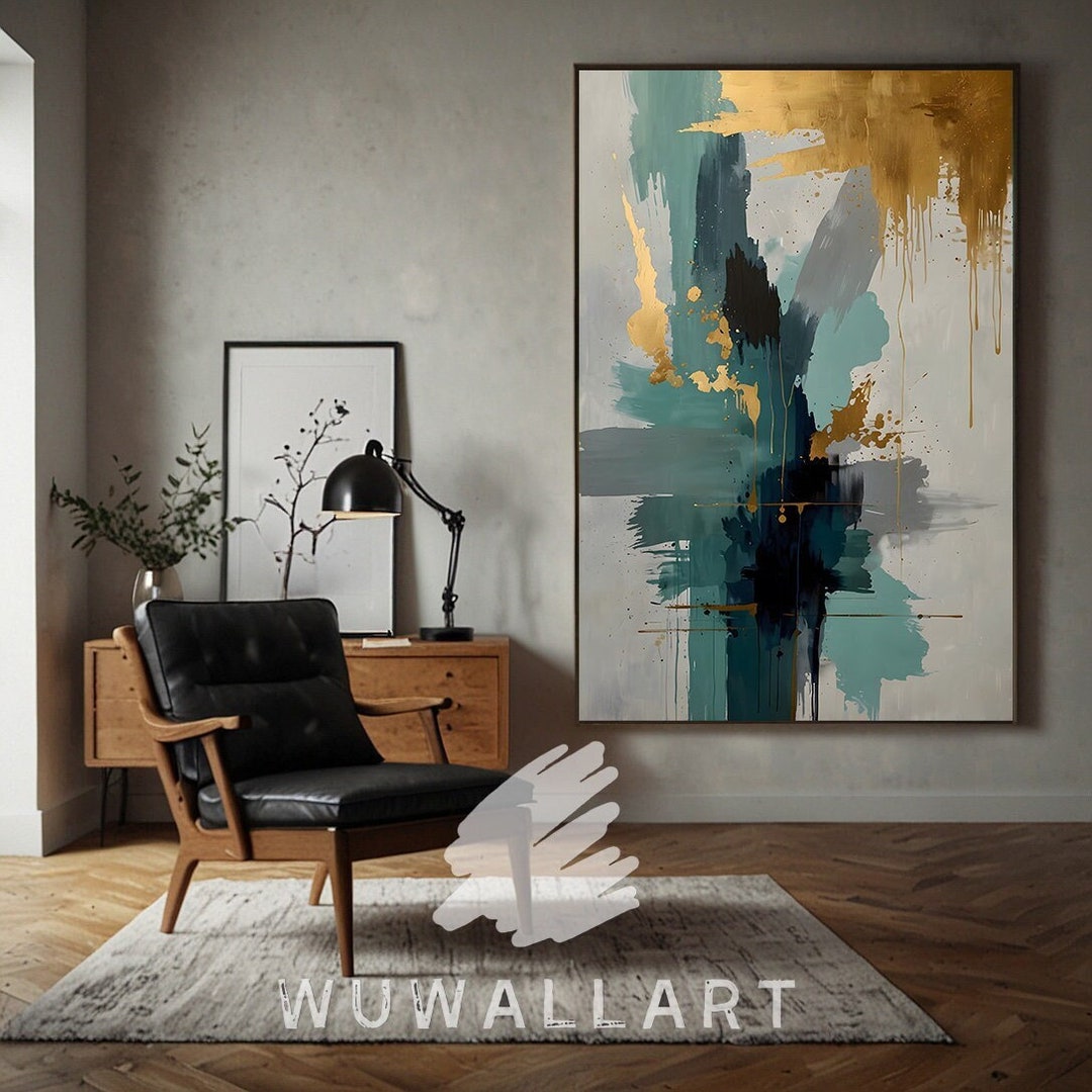 Teal and Gold Abstract Wall Art: Modern Home Decor (digital Download ...