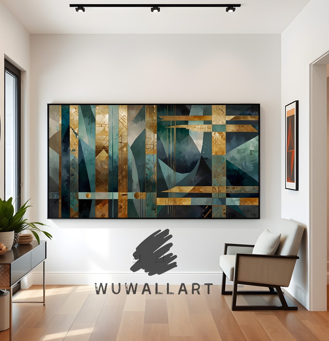 Gold and Teal Geometric Art Print: Modern Art Deco Wall Decor (digital ...