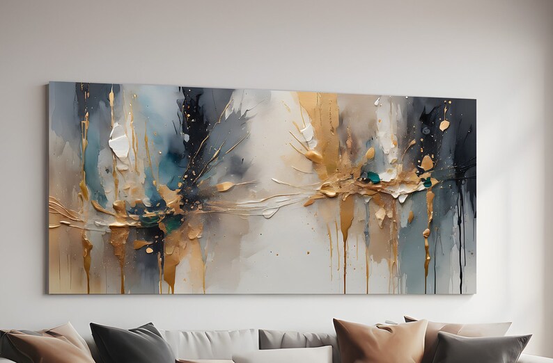 Picture of Golden Abstract Expressionist Wall Art: Vivid Modern Decor (digital ...