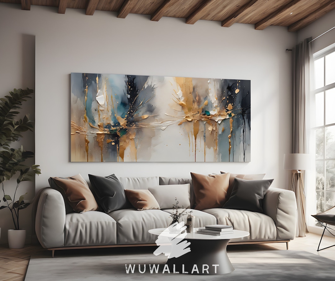 View of Golden Abstract Expressionist Wall Art: Vivid Modern Decor (digital ...