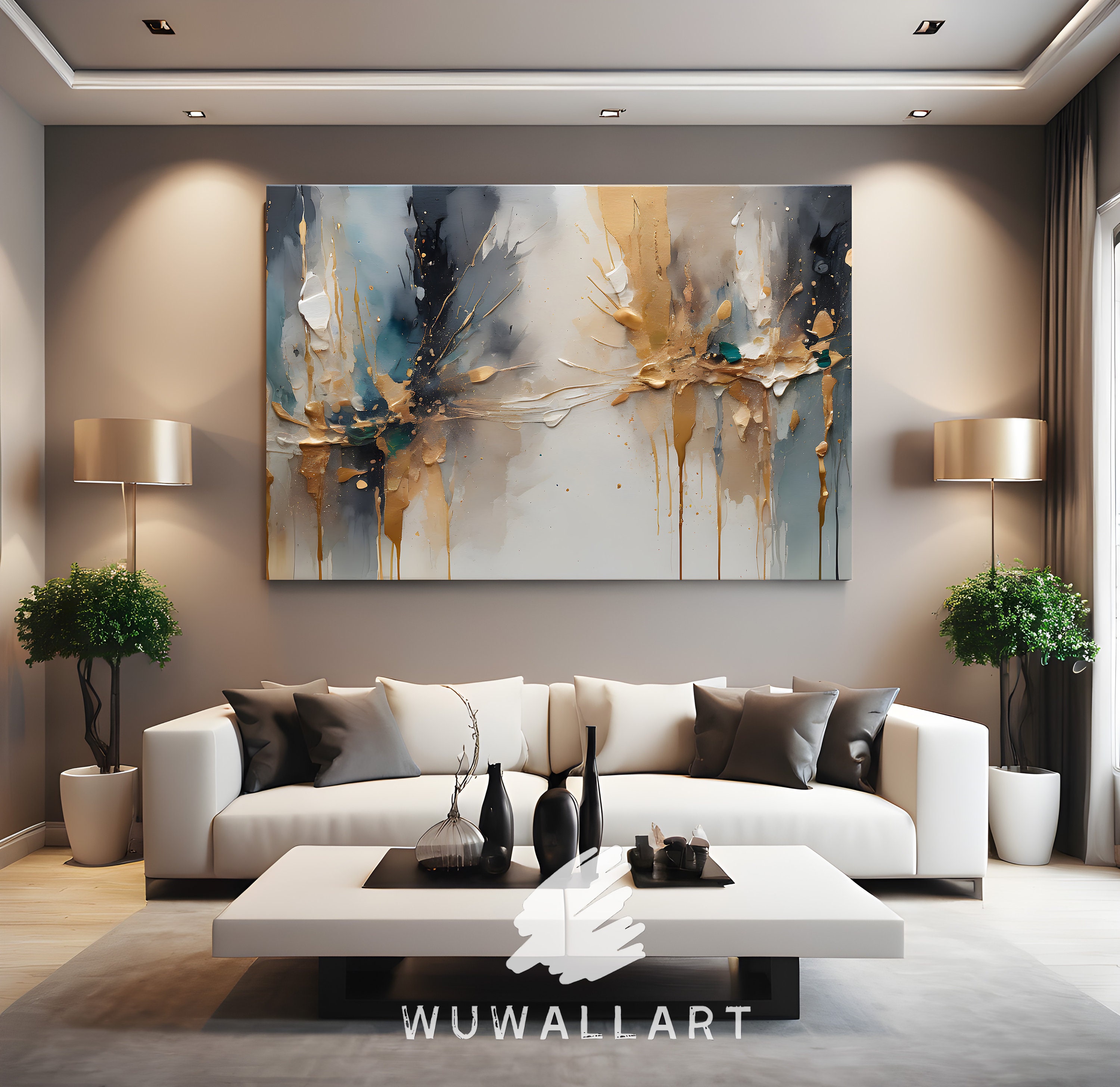 Picture of Golden Abstract Expressionist Wall Art: Vivid Modern Decor (digital ...