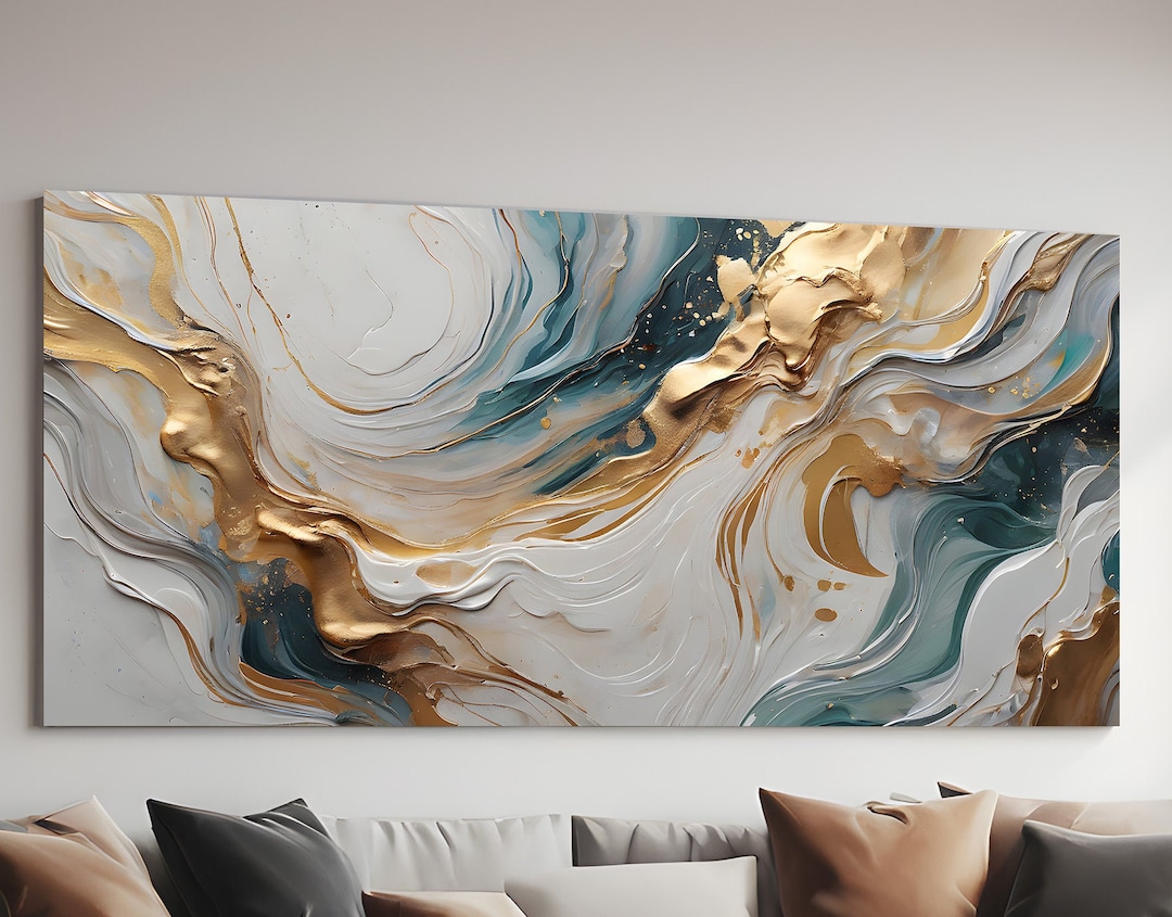 Gold and Teal Abstract Waves Digital Download - High-resolution Modern ...