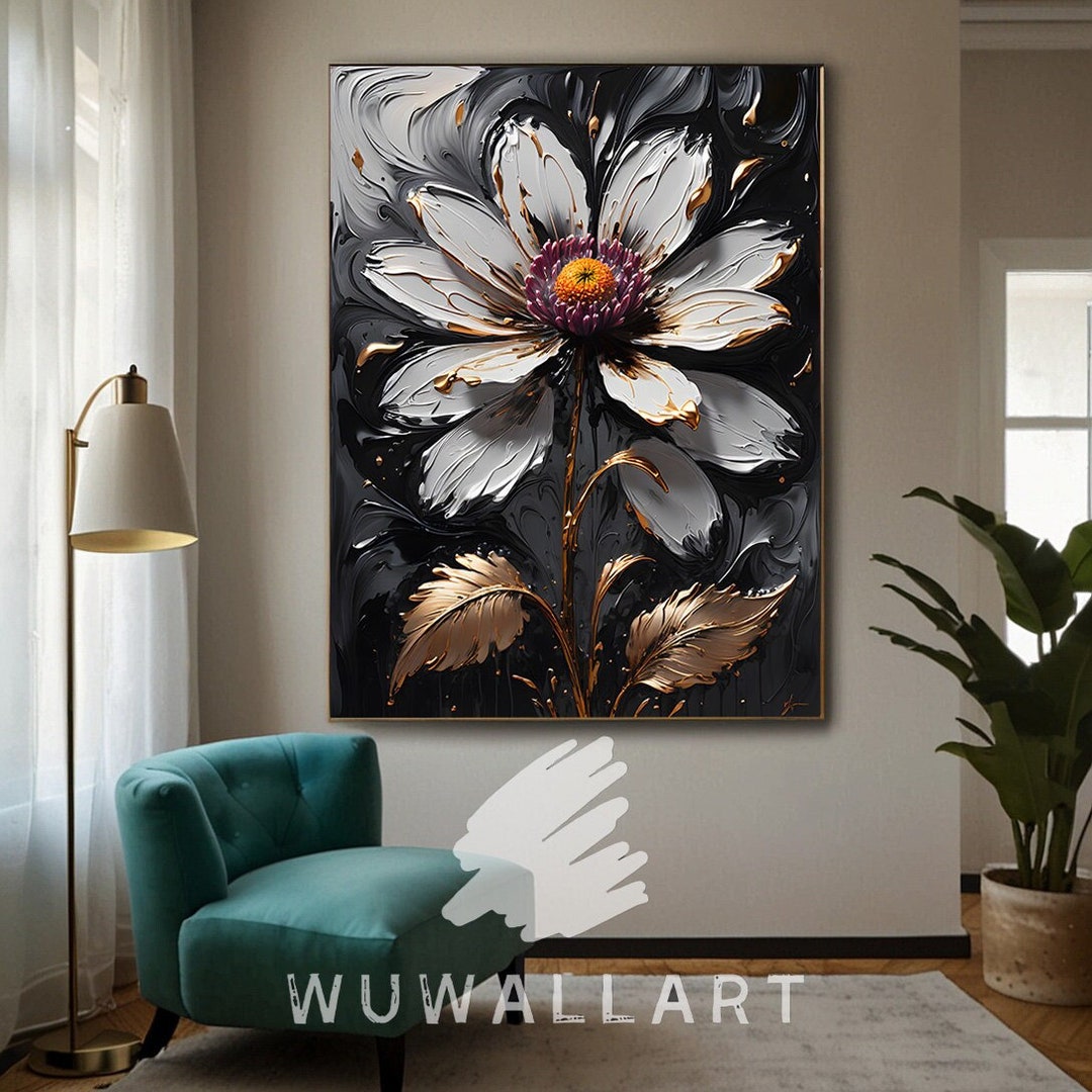Black and Gold Flower Art - Elegant Digital Download Wall Art for ...