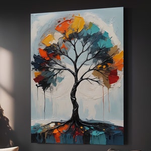 Abstract Autumn Tree Painting: Vibrant Colors, Large Wall Art (Digital Printable)