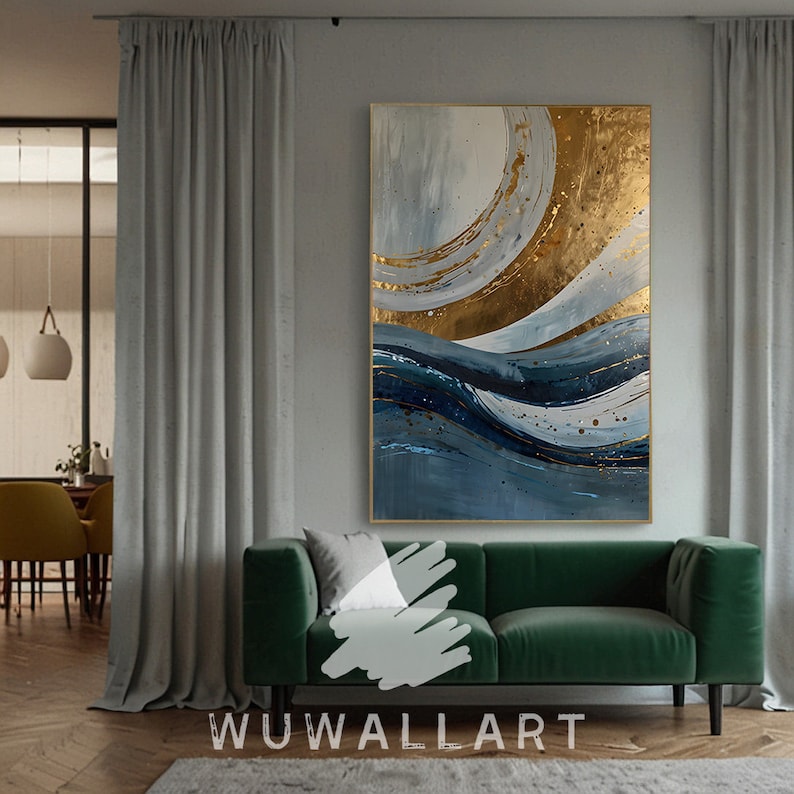 Blue and Gold Ocean Wave Abstract Art Print (digital Download) - Etsy