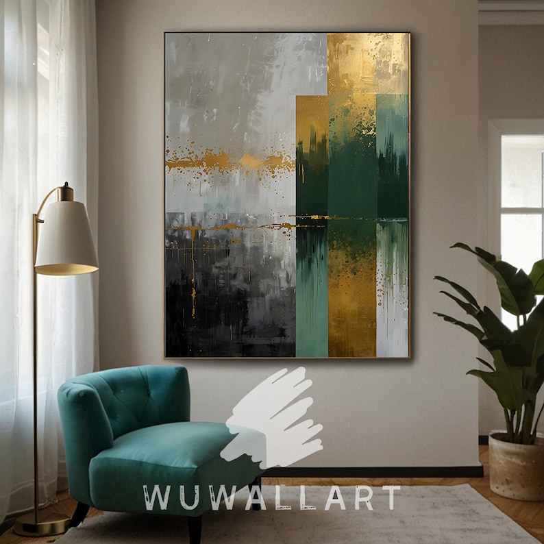 Abstract Green and Gold Wall Art Modern Digital Download