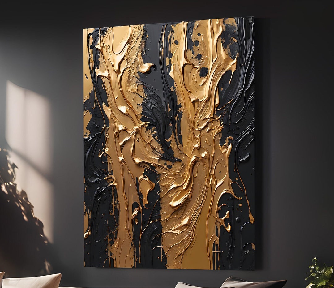 Abstract Gold and Black Artwork for Modern Home Decor, Instant Digital ...