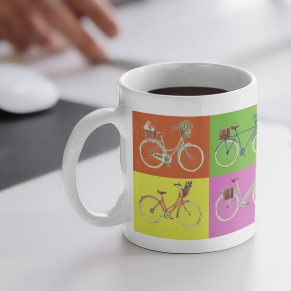 Color Vintage Bicycles for Cyclists Mug, Gift for Her, Gift for Him, 11oz and 15oz Ceramic Mug, Bicycle Rider Gift, Fahrrad Mug